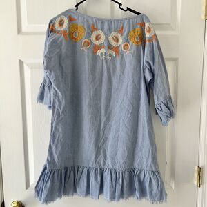 Zara Blue Gingham Floral Embroidered Oversized Tunic Top/Dress-Size M
